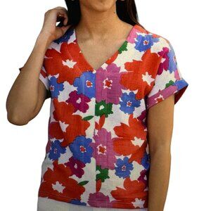 So summer! Like new Michelle McDowell Cotton Floral V-Neck Top Size Large